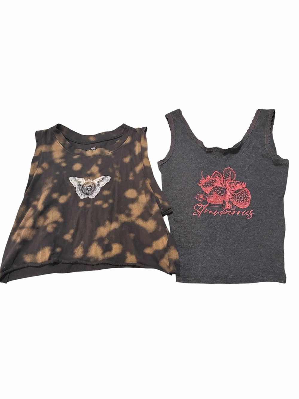 Bundle of Black Bleach Tie-Dye Muscle Tee & Charcoal Strawberry Graphic Tank